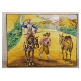 1167	12 HAND PAINTED TILES BY CERAMICS STA ANA SEVILLA FRAMED. TILES FORM A SCENE, DON QUIXOTE, 1 OF