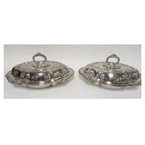 1170	2 SILVERPLATED COVERED SERVING DISHES W/ DETACHABLE HANDLES . 13 IN X 9 1/2 IN. 6 IN TO TOP OF 