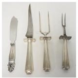 1175	LOT W/ GEORG JENSEN KNIFE W/ STERLING SILVER HANDLE & THREE CARVING PIECES W/ STERLING SILVER H