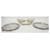 1176	 3 PIECE SILVERPLATE LOT INCLUDES SERVING BOWL & TWO TRAYS. BOWL IS 14 1/4 IN ACROSS THE HANDLE