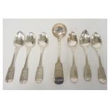 1180	7 COIN SILVER SPOONS LADLE IS 6 3/4 IN L. 5.465 TROY OUNCES