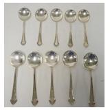1181	SET OF 10 STERLING SILVER SOUP SPOONS J. WISE & SONS. 6 3/4 IN L 14.985 TROY OUNCES 