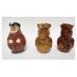 1189	3 CHARACTER PITCHERS TWO HAVE ROCKINGHAM GLAZE, OTHER IS SIGNED *CREIL ET MONTEREAU* 