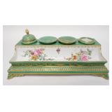 1197	ANTIQUE ROYAL DERBY HAND PAINTED INKWELL W/ SAND SHAKERS ONE LID IS MISSING. 11 3/4 IN W 