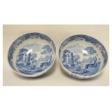 1203	2 SPODE ITALIAN LARGE DEEP BOWLS, BLUE TRANSFER, 4 1/8 IN HIGH X 9 1/2 IN DIAMETER