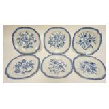 1204	SET OF 6 SPODE BLUE ROOM 9 IN PLATES, EACH IS A DIFFERENT FLOWER W/NAMES ON THE BACK