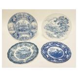 1218	4 DIFFERENT BLUE DECORATED PLATES, ROYAL WORCESTER AVON SCENES, TOGO PATTERN, ADAMS ENOCH WEDGW
