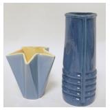 1224	2 ART DECO POTTERY VASES, STAR VASE SIGNED WELLER, TALLEST IS 9 7/8 IN