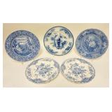 1228	5 BLUE DECORATED PLATES, 2 SPODE BLUE ROOM, W CROWN DUNCAL *BRISTOL* & KAOLINWARE *TRIPOD*, LAR
