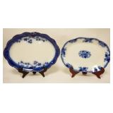 1234	2 BLUE TRANSFER PLATTERS, JOHNSON BROS *ST LUIS* 18 IN & ENGLISH *ROSEVILLE* PATTERN 16 IN