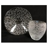 1235	TIFFANY & CO LARGE BOWL & MMA VASE, BOTH W/CUT DESIGNS, VASE IS MADE IN POLAND, 8 1/2 IN HIGH, 