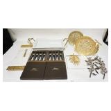 1236	LOT OF MICHAIL ARAM ITEMS, 14 1/2 IN BOWL IN A METAL HOLDER, CHEESEBOARD W/KNIFE, 8 BUTTER KNIV