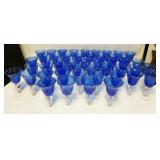 1241	48 BLOWN GLASS BLUE GOBLETS, BUBBLES IN THE BLUE GLASS, 8 IN