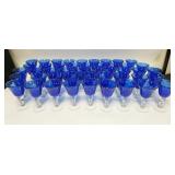 1242	46 BLOWN GLASS BLUE GOBLETS, BUBBLES IN THE BLUE GLASS, 6 1/2 IN