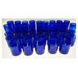 1243	38 BLOWN BLUE GLASS TUMBLERS, BUBBLES IN THE GLASS, 4 IN & 6 IN