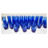 1244	39 COBALT BLUE GLASS TUMBLERS, 20 ARE 4 3/8 IN HIGH, 19 ARE 6 5/8 IN HIGH