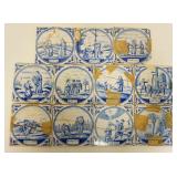 1250	11 HAND PAINTED TILES W/BIBLICAL SCENES, ALL ARE DAMAGED, 5 1/8 IN SQUARE