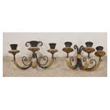 1277	PAIR OF IRON 3 LIGHT CANDLE SCONCES CUPS AE WOODEN, HAS GILT DECORATION.