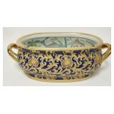 1279	CONTEMPORARY ASIAN FOOT BATH W/ FISH ON THE INSIDE & BLUE & GOLD DECORATION ON THE OUTSIDE. 8 I