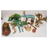 1283	GROUP OF PAINTED DECORATIVE ITEMS MOST ARE WOOD. EAGLE IS 12 1/2 IN H. AS FOUND. 