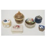 1285	GROUP OF 6 DRESSER BOXES, BUTTERFLY BOX IS TIFFANY & COMPANY, CUT GLASS BOX IS ANTIQUE & HAS A 