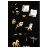 1288	JEWELRY LOT INCLUDES STERLING SILVER DRAGONFLY PIN. ZEBRA IS SIGNED MIMI