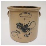 1003	FULPER BROS BLUE DECORATED CROCK, FLEMINGTON NJ, 2 GALLON, HAS A FLAT CHIP ON THE SIDE OF THE R
