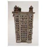 1023	LARGE *BANK* STILL BANK W/KEY, CAST IRON, 3 1/8 IN X 4 1/4 IN X 6 5/8 IN HIGH