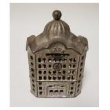 1048	*BANK* BUILDING STILL BANK, CAST IRON, 3 1/4 IN WIDE X 4 7/8 IN HIGH