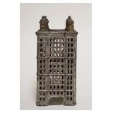 1054	*BANK* STILL BANK, SILVER PAINTED, CAST IRON, 2 5/8 IN SQUARE X 5 5/8 IN HIGH