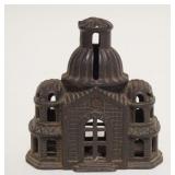 1056	*BANK* STILL BANK, CAST IRON, 4 IN WIDE X 4 3/8 IN HIGH