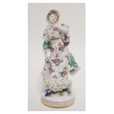 1060	FINE BADEN WUERTTEMBERG PORCELAIN FIGURE OF A LADY, HAND PAINTED, USUAL MINOR DAMGE TO LACE, 8 