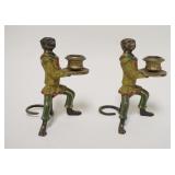 1061	PAIR OF BRASS/BRONZE MONKEY CNADLESTICKS, PAINT DECORATED, 6 1/4 IN HIGH