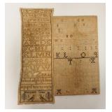 1064	2 ANTIQUE SAMPLERS W/1778, BOTH BY MARYANN (MARY) GRAY, HAS SOME THIN SPOTS, 8 1/8 IN X 14 1/8 