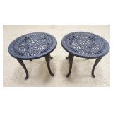 1087	2 CAST METAL SIDE TABLES, 21 IN DIAMETER X 18 1/4 IN HIGH