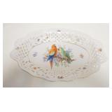 1102	BAVARIA GERMANY OVAL BOWL W/PARROTS & RETICULATED RIM, 12 1/2 IN X 8 1/2 IN