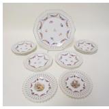 1103	SCHUMANN 7 PIECE CAKE SET PLUS 2 SMALL PLATES MARKED GERMANY, ALL HAVE RETICULATED RIMS, CAKE P