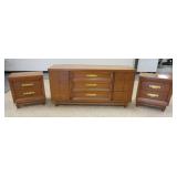 1112	KENT COFFEY 3 PIECE MIDCENTURY MODERN BEDROOM, DRESSER HAS VENEER LOSS FRONT BOTTOM RIGHT SIDE,