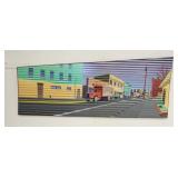 1130	ZABO MODERN PAINTING OF A CITY STREET, 1982, HAS INSCRIPTION BY SIGNATURE *CENTRAL AVENUE DEDIC