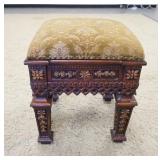 1138	HEAVILY CARVED UPHOLSTERED STOOL, 17 IN SQUARE X 20 IN HIGH