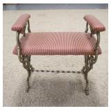 1144	SMALL CAST IRON BENCH W/UPHOLSTERED SEAT & ARMS, 24 1/2 IN X 15 1/4 IN X 24 IN HIGH