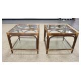 1147	PAIR OF RATAAN GLASS TOP SIDE TABLES, 27 IN SQUARE X 22 1/2 IN HIGH