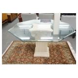1151	OCTAGONAL GLASS TOP DINING TABLE W/CORINTHIAN COLUMN BASE, EDGE IS BEVELED, 54 IN TOP X 30 1/4 
