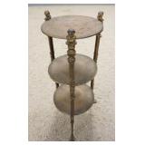 1157	BRASS 3 TIER STAND, HAS CLAW FEET & FACES, 12 1/2 IN DIAMETER X 28 IN HIGH