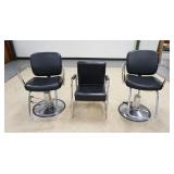 1158	3 MODERN CHAIRS, 2 BARBER CHAIRS & RECLINING WAITING ROOM CHAIR, PS PIBBS
