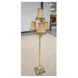 1166	CLAW FOOT FLOOR LAMP, HAS GLASS CENTER SECTION, 4 SHADES THAT CLIP ON CANDLE STYLE BULBS, 59 IN