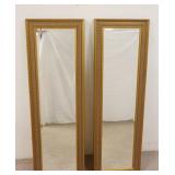 1170	PAIR OF LONG BEVELED MIRRORS, CAN BE HUNG VERTICAL OR HORIZONTAL, GOLD FRAMES, 55 IN X 17 IN