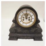 1177	VICTORIAN SLATE CLOCK, WORKS MARKED HAMANN & KOCH NEW YORK, STAMPED 1200 H ON THE BRASS RING AR
