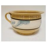 1180	YELLOWARE BOWL W/MOCHA DECORATION, HAS ONE HANDLE, 8 1/8 IN TOP DIAMETER X 5 1/8 IN HIGH