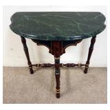 1182	FAUX MARBLE TOP PAINT DECORATED DEMILUNE STAND, 23 IN X 12 IN X 24 IN HIGH